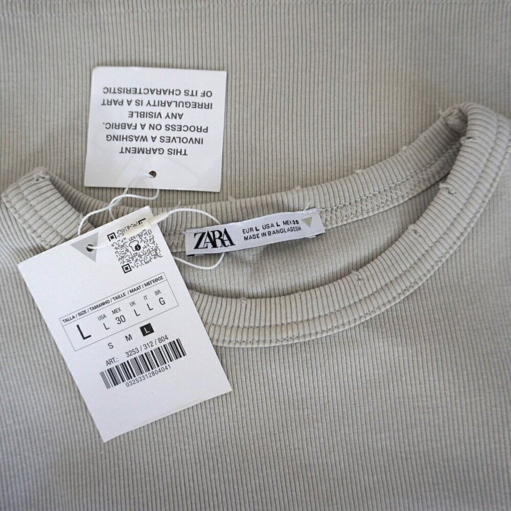 Zara Crop Top Womens Size L Beige Tee Shirt New - Picture 5 of 5
